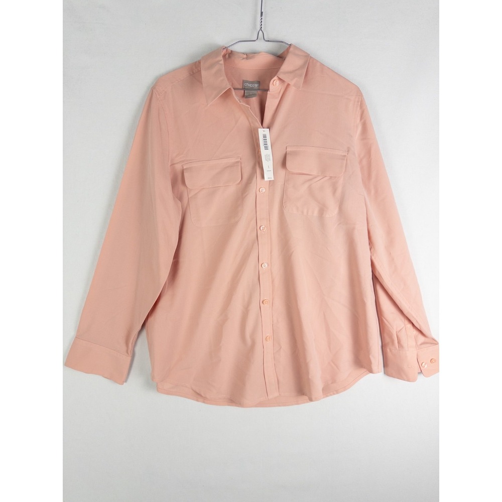NWT Chicos Easy Shirt Womens‎ 1 Bella Pink Button Up Casual Solid Minimalist